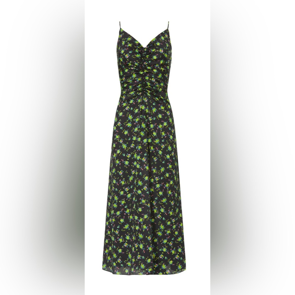 Sandro NWT Paola Dress, Black with Floral Pattern and Ruching Size 10 - Picture 5 of 16